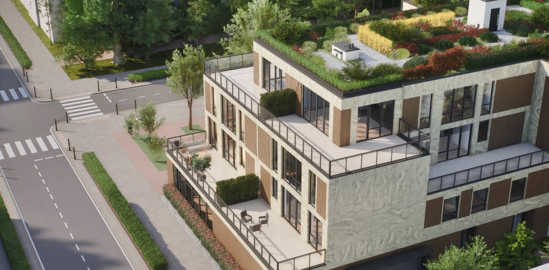 Wizualizacja budynku Mokotow Prestige z lotu ptaka